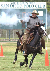 Larry VanderPloeg rides Whisper, an 8-year-old 1/2 Tennessee Walker, 1/2 Arabian during a Wild West show at the San Diego Polo Club. Whisper is trained by Kenny Lawson, a professional trainer and proprietor of The Silver Dollar Ranch in Valley Center. Photo by Susan White