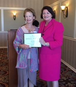 In a local celebration of Women’s History Month on March 18, state Assembly Speaker Emeritus Toni Atkins, right, honors Solana Beach resident Peggy Walker for her tireless efforts to promote healthy lifestyles and fight drug use. Courtesy photo