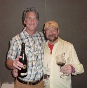 My best wine of the “Fest” in San Diego was Alec’s Blend 2014 from Lewis Cellars of Napa Valley, made by Dennis Bell, left, shown with wine columnist Frank Mangio. Photo courtesy Frank Mangio