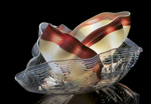 Dale Chihuly-White and Oxblood Seaform Set, 1983. This is one of the seven pieces that is featured at the Catalina Island Museum through Dec. 11.  Courtesy photo