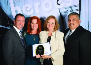BrisaMar Roque Vital. In the photo (left to right) Steve Glaudini, Bets Glaudini, and Ron Briseno surround Lifetime Achievement Award Winner Kathy Brombacher. Courtesy photo